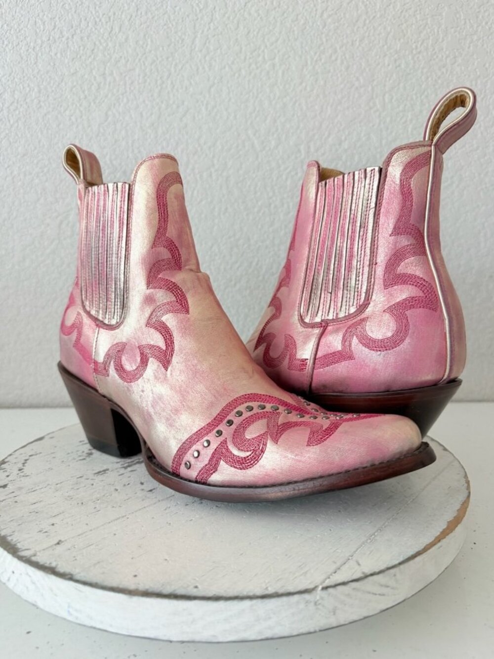 Old Gringo SHAY Pink Cowboy Boots Womens Size 9 Western Gold Leather Short - Picture 11 of 11